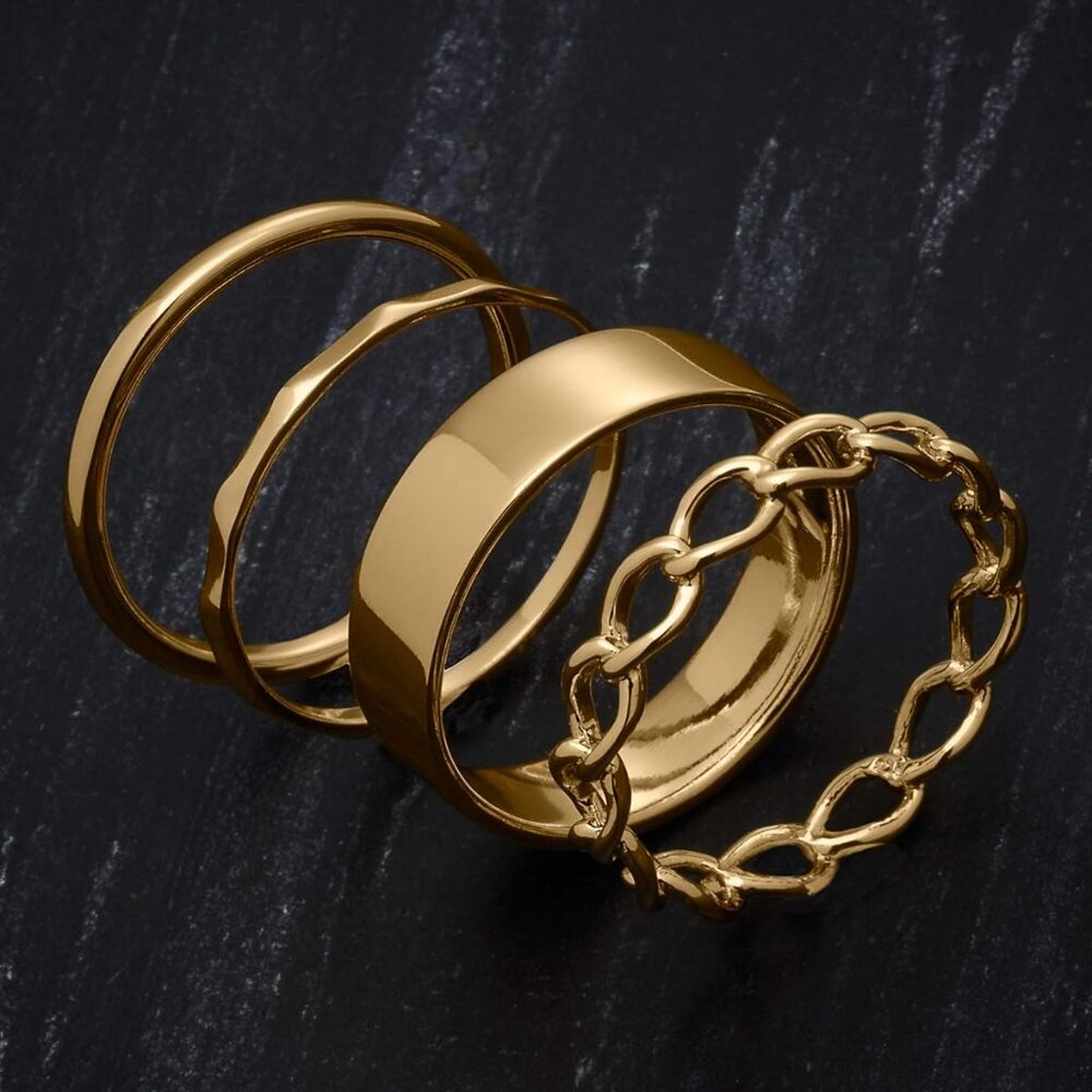 Sterling Silver Rings for Women - Dainty Stackable Open Circle & Chain Gold Ring - Picture 4 of 6